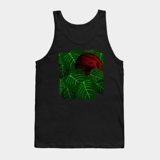 Monstera Leaves Mysterious Maroon Circle Decoration Tank Top